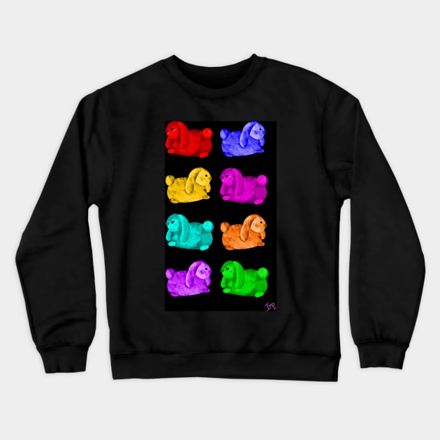 Luv Bunnies Galore - Rainbow on Black Background Crewneck Sweatshirt by Ipoole